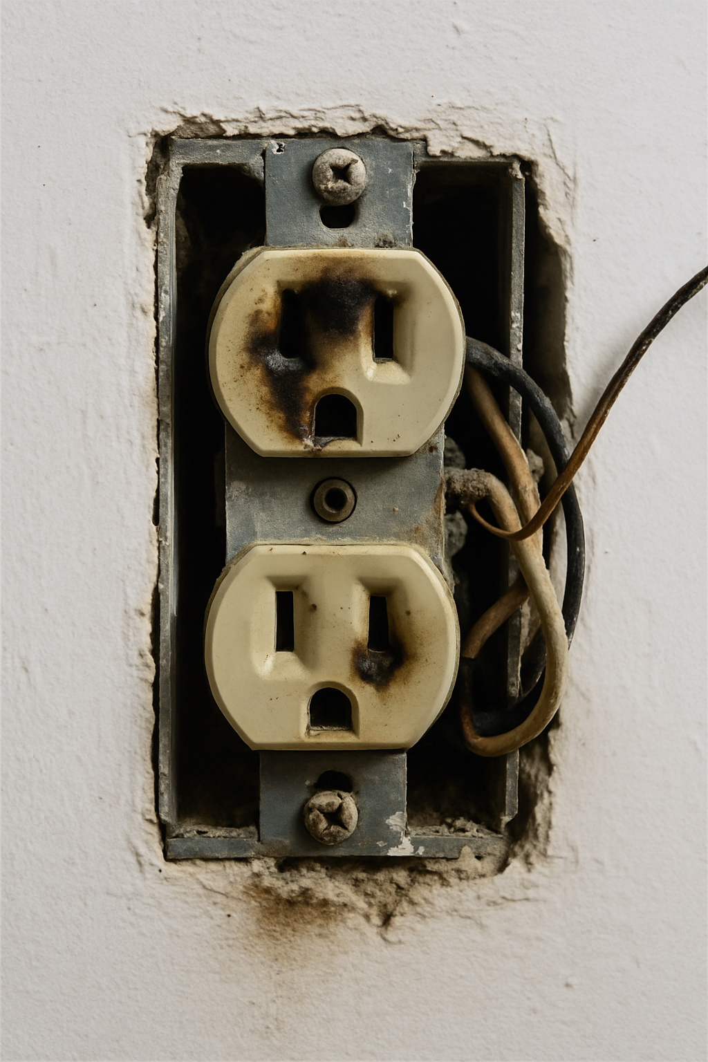 Faulty electrical outlet with damaged cover